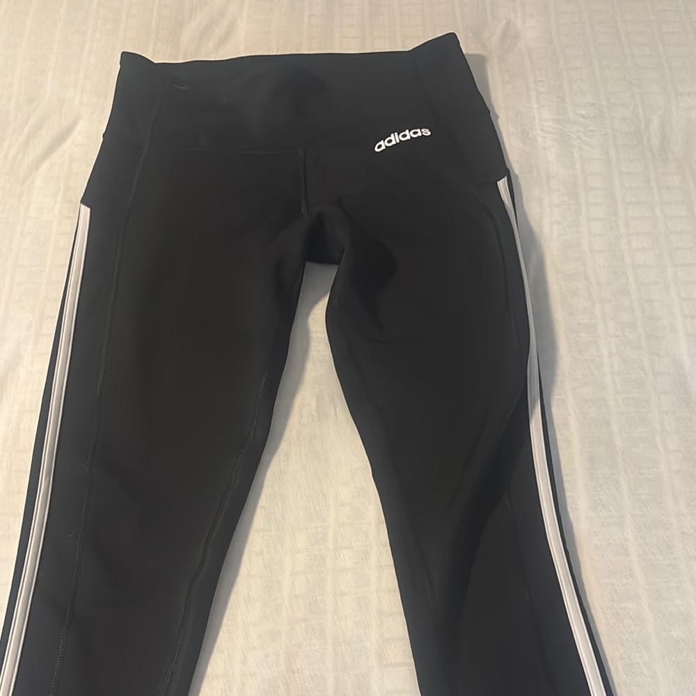 Adidas Black Leggings with White Stripes